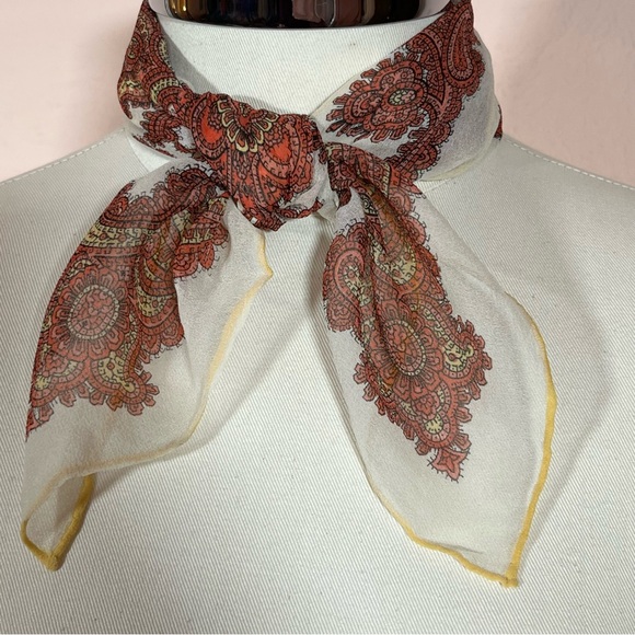 Vintage 1970’s Burnt Orange Rust Paisley floral fairycore semi sheer neck scarf - Picture 5 of 14